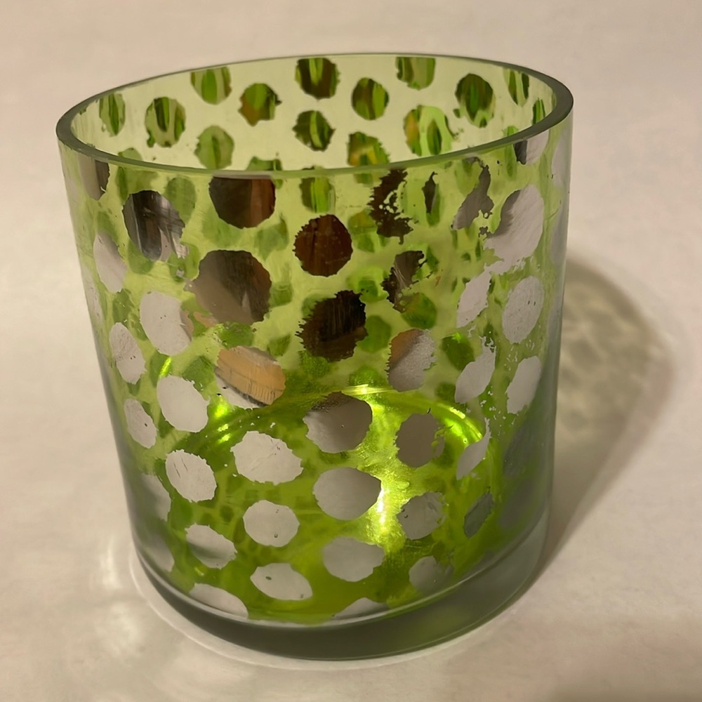 Mercury Glass Candle Holder Designed with Green Circles